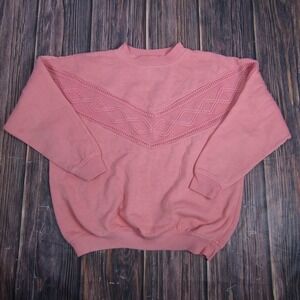 Pebble Court Sweatshirt Womens Large Pink Textured Chevron Yoke Pullover Casual